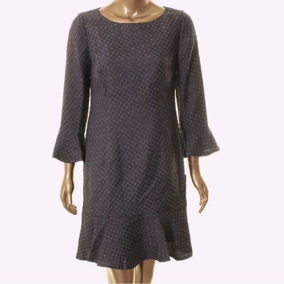 Karl Lagerfeld Blue Textured Ruffle Keyhole Dress - Picture 1 of 8